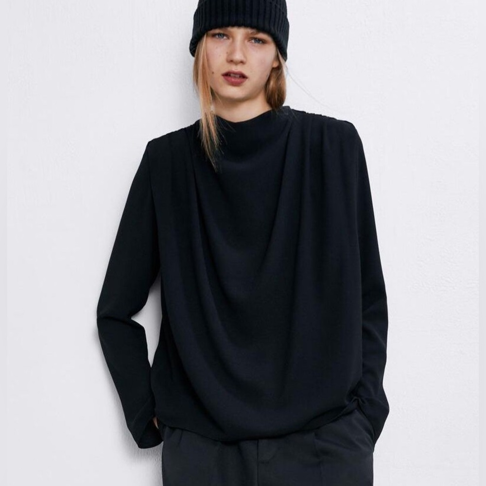 Zara black high neck blouse